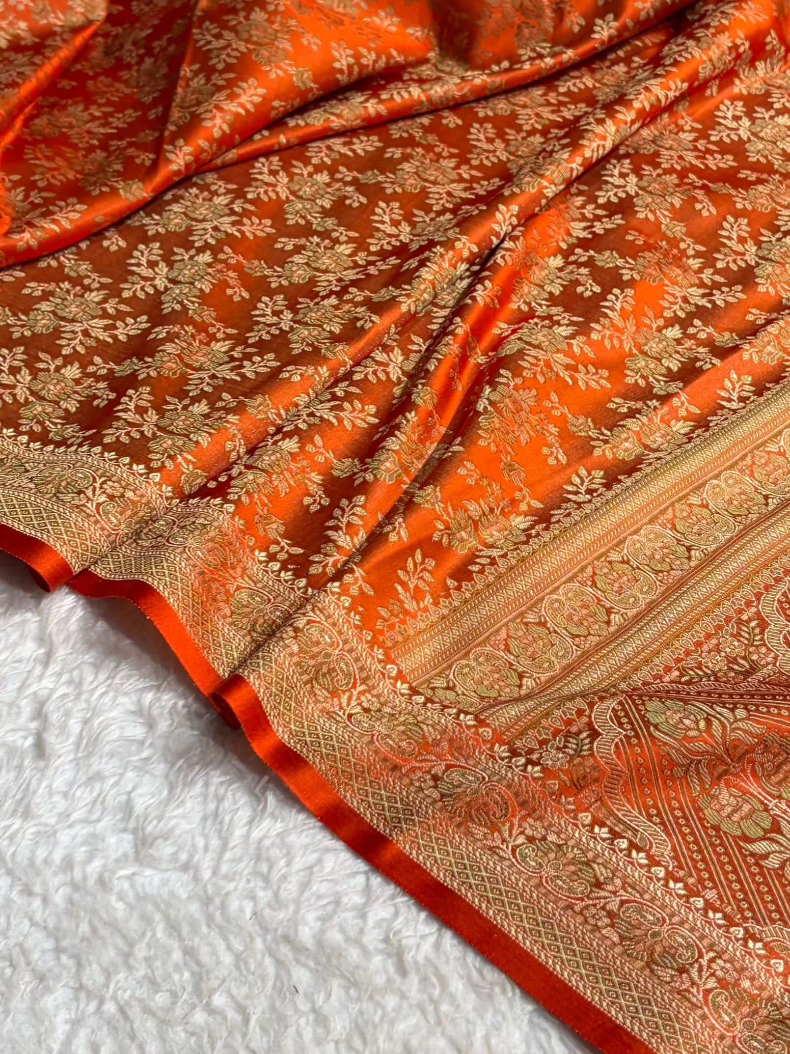 Orange Jamawar Tanchoi Jaal Katan Silk Saree SKTM-20