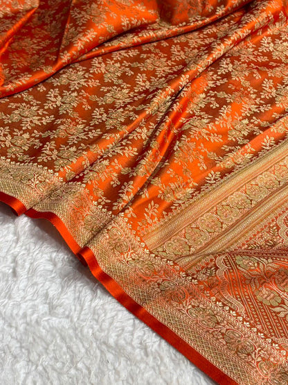 Orange Jamawar Tanchoi Jaal Katan Silk Saree SKTM-20