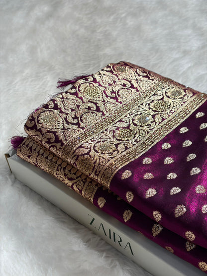 Birdal Satin Silk Booti With Swarovski Work in Wine Shades BSS01 (w)