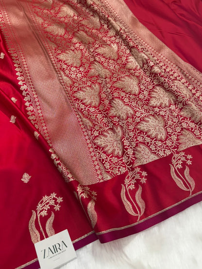 Reddish Pink Shades Floral Border Mashru Silk Saree MSM 50