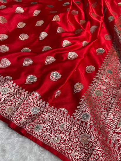 Red Tree Boota Minakari Mashru Silk Saree