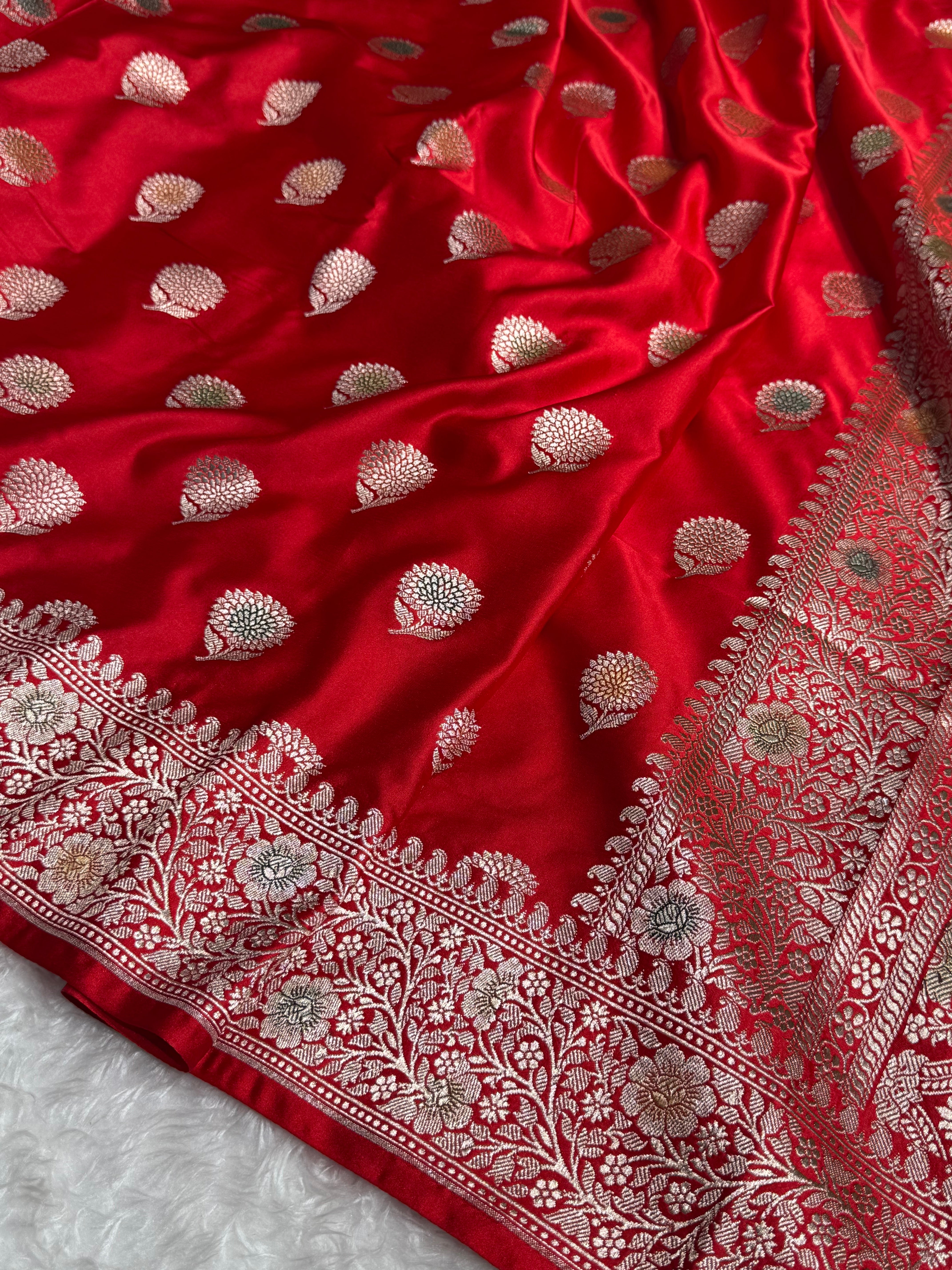 Red Tree Boota Minakari Mashru Silk Saree