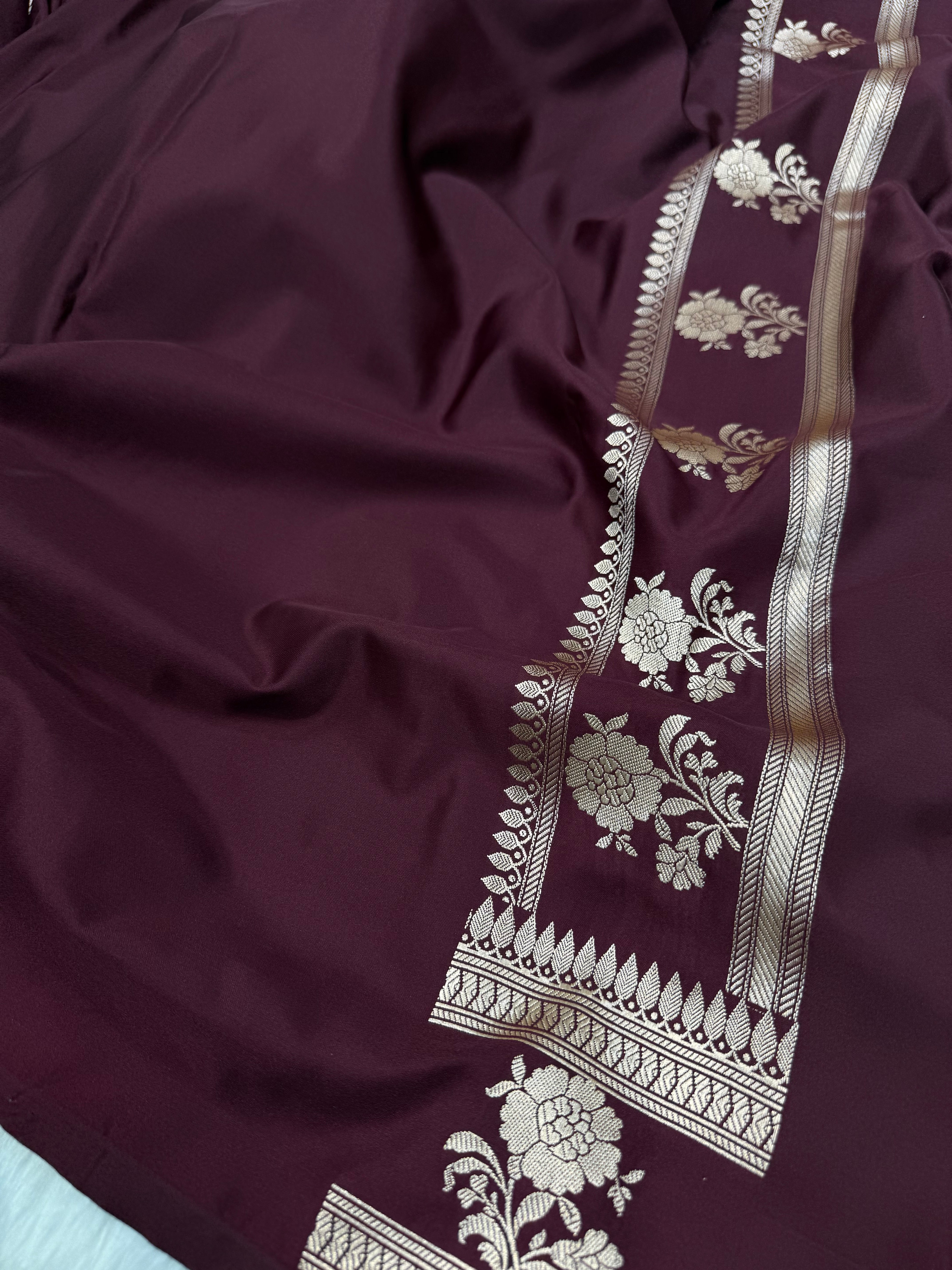 Chocolate shades Booti Mashru Silk Banarasi Saree