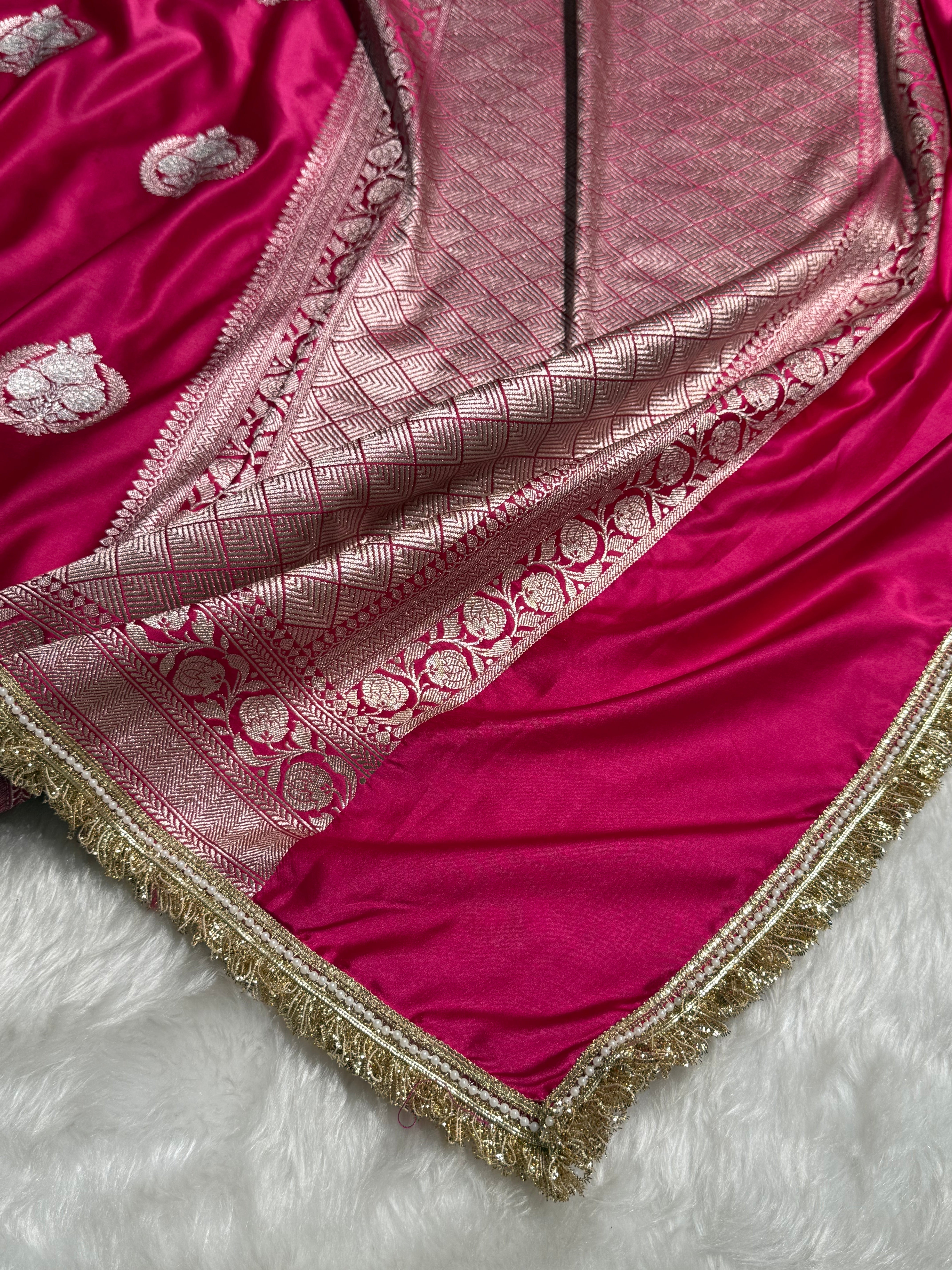 Rani Minakari Boota Mashru Silk Saree With Gota Patti