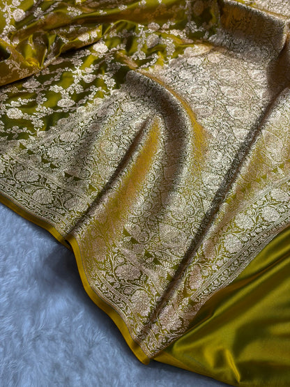 Liril Mehendi Shades Jaal Floral Pattern Satin Katan Silk Saree SK80