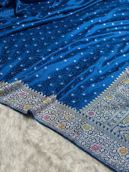 Royal Blue Shades  Booti Bananasi Minakari Tanchoi Mashru Silk Saree MS49