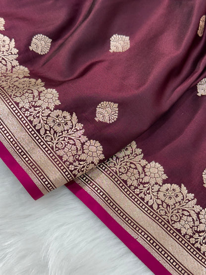 Chocolate Shades Floral Boota Mashru Silk Saree