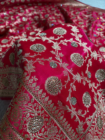 Cross Rani With Swarovski Stone Work Jaal Pattern Satin Silk Saree BSS15