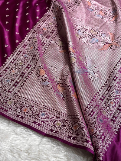 Banarasi Wine Shades Minakari Booti Mashru Silk Saree MCS72