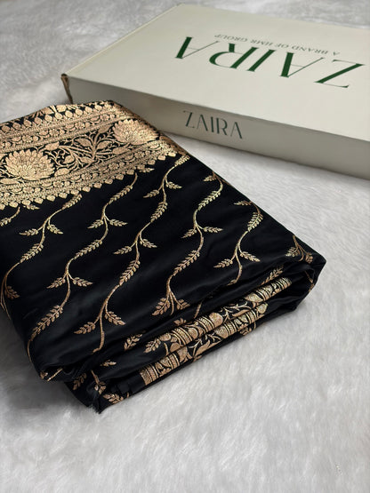 Black Pattern Satin Katan Silk saree SK37