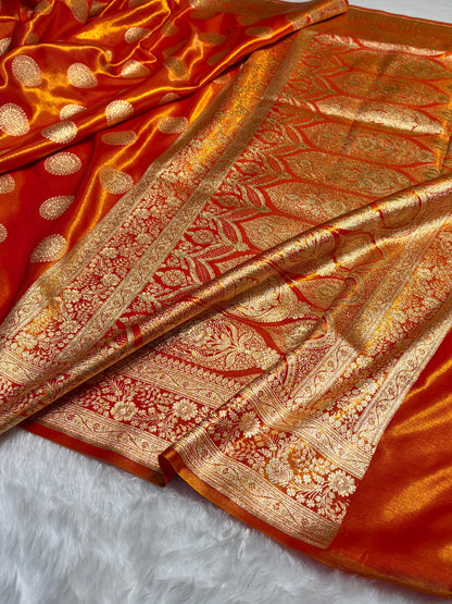 Fire Gold Shades Banarasi Satin Silk Saree SS33
