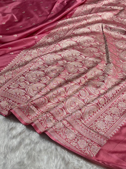 Baby Pink Shades Banarasi Booti Mashru Silk Saree MS67