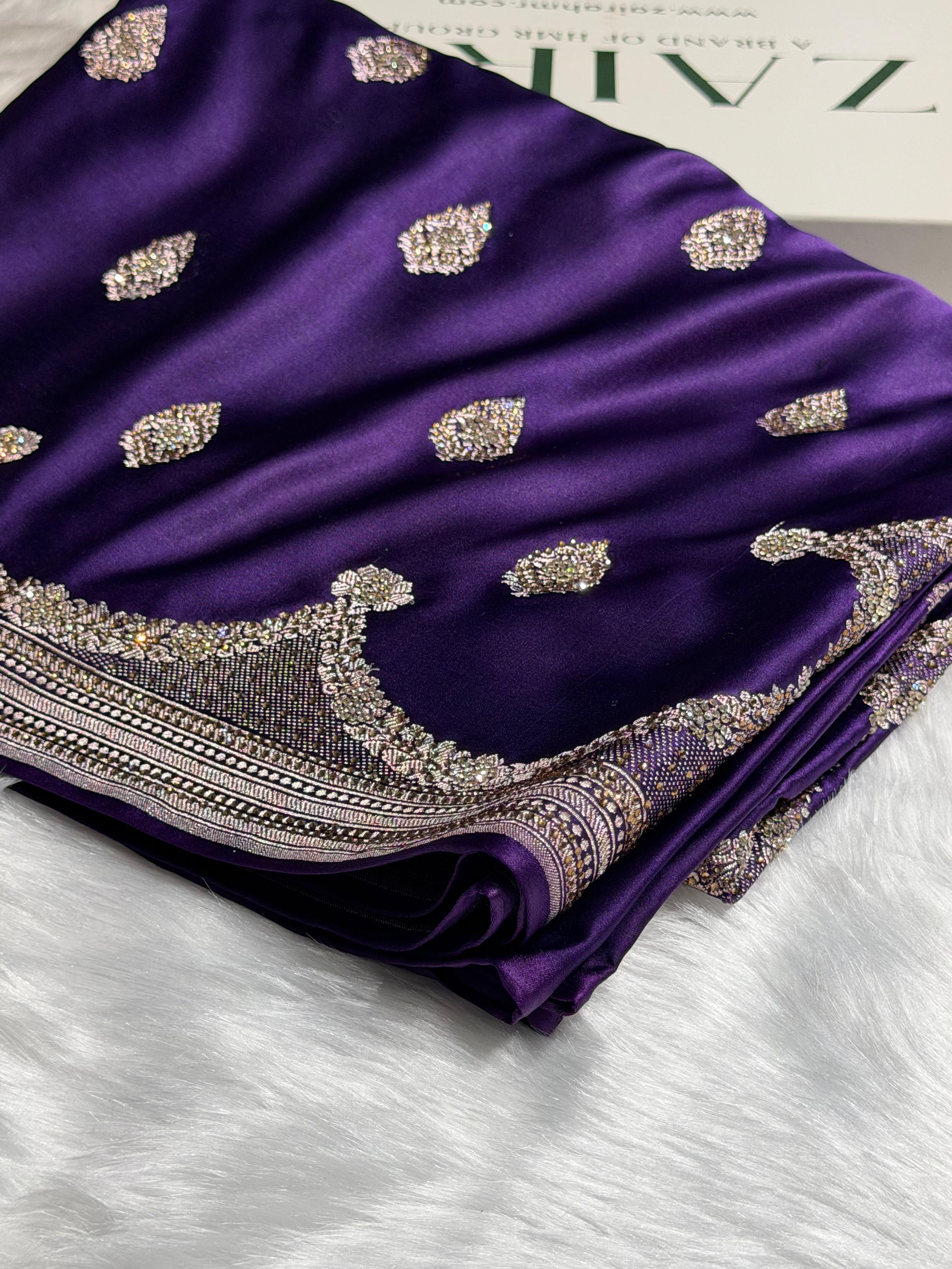 Purple Shades Scallop With Swarovski Work Mashru Silk Saree BMCS20