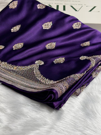 Purple Shades Scallop With Swarovski Work Mashru Silk Saree BMCS20