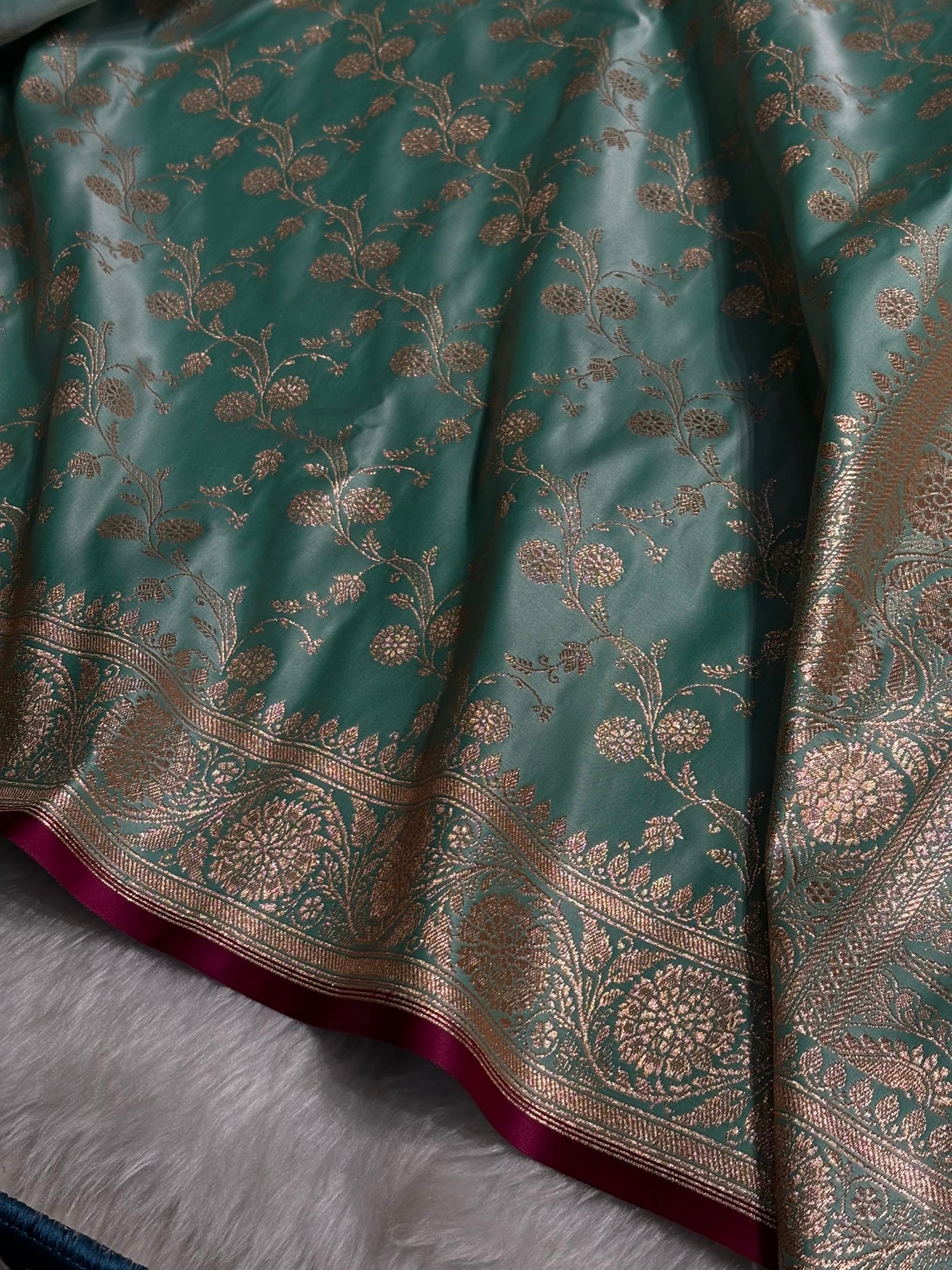 See Green Cross Satin Katan Silk Saree SK17