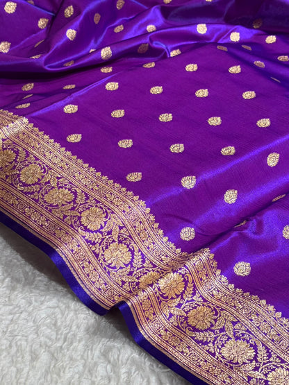 Purple Shades Boota Pattern Banarasi Satin Silk Saree SS45