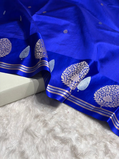 Royal Blue Shades Handwoven Pure Raw Paper Katan Silk RM-64