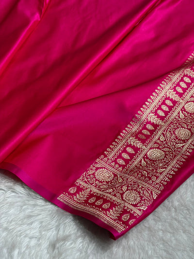 Contrast Firozi / Rani Floral Booti Banarasi Satin Katan Silk Saree SK14