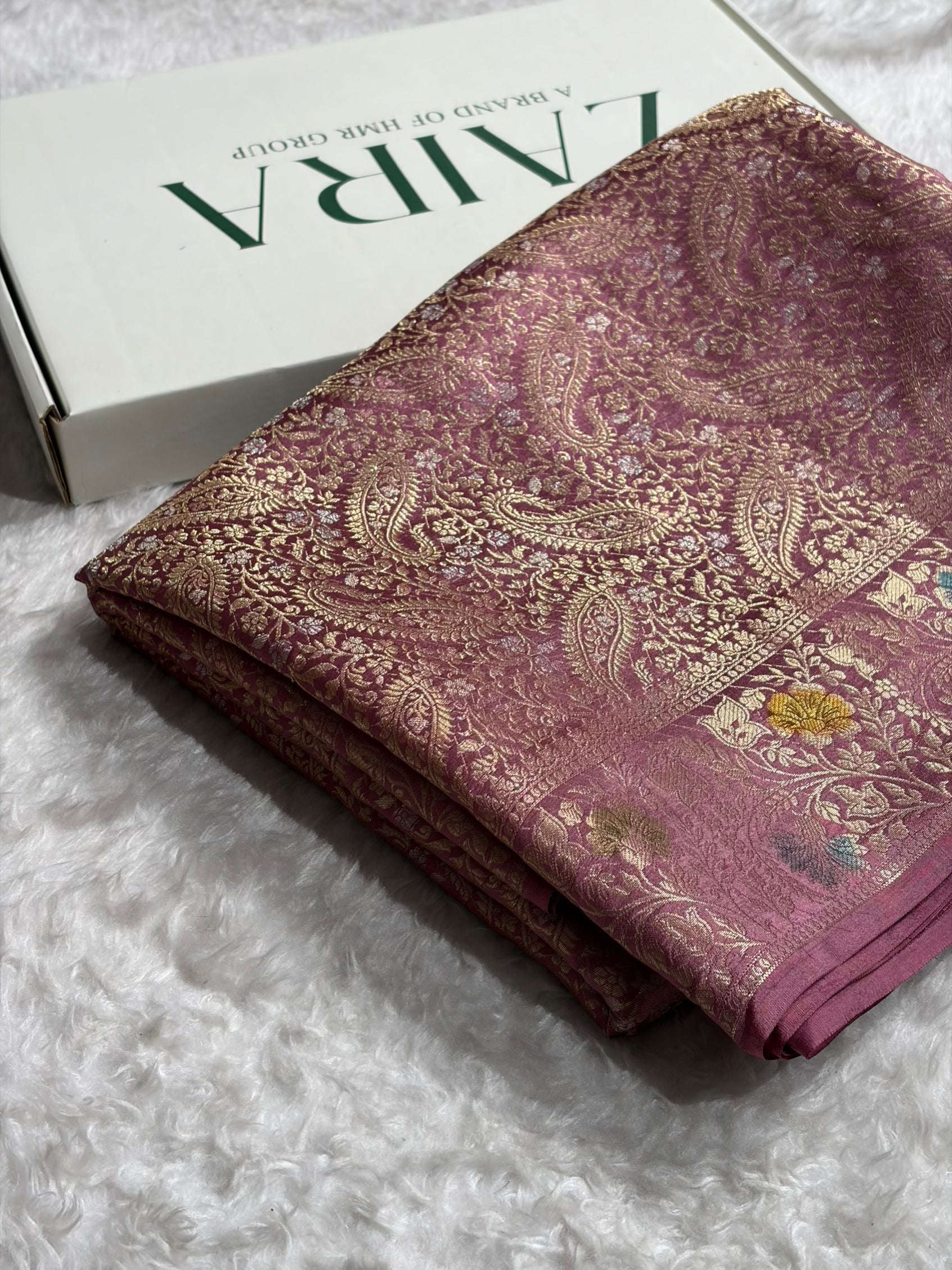 Banarasi Mauve Shade Flower Minakari Brocade Pure Caramel Mango Silk Saree CS-20