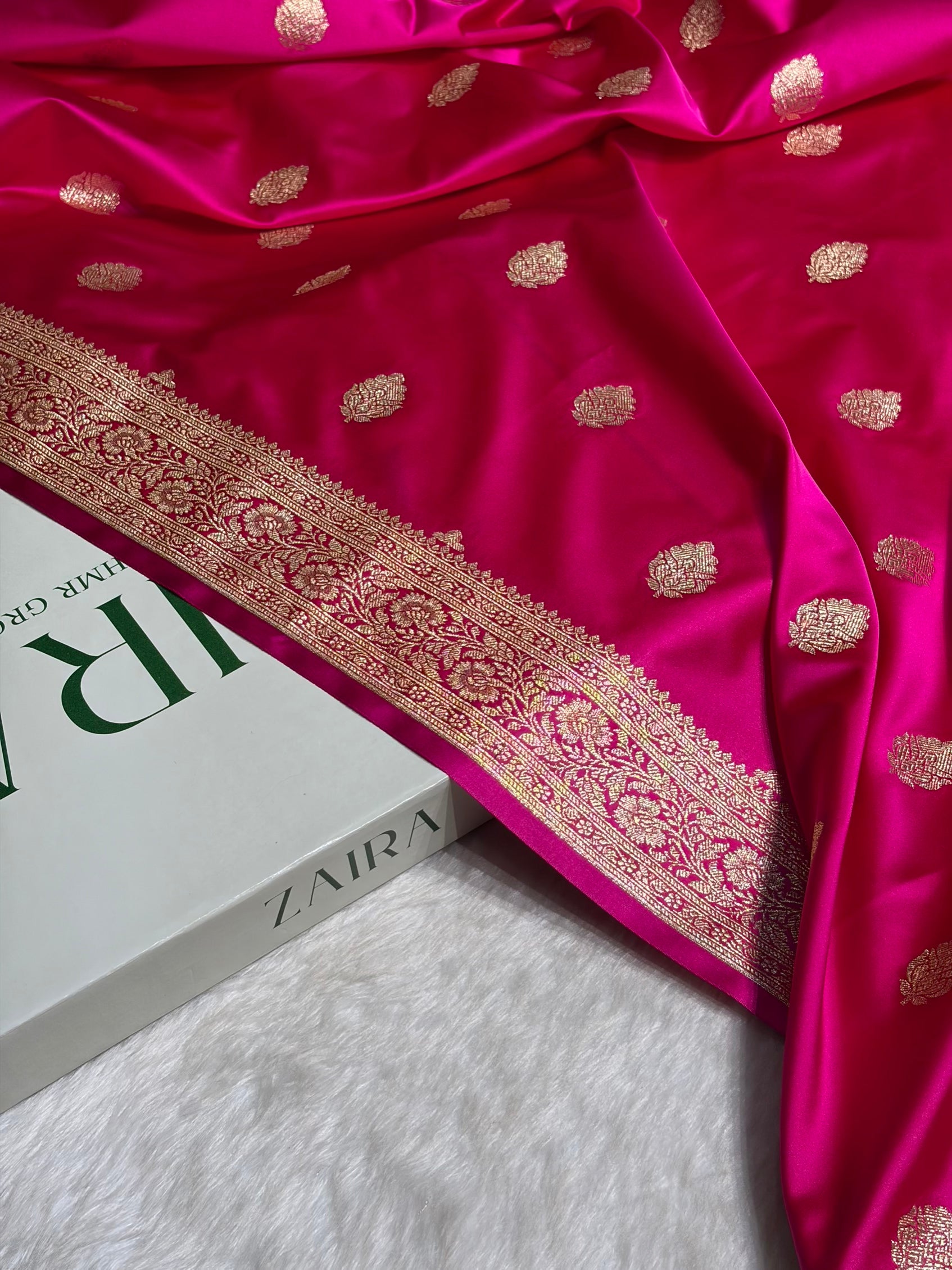 Rani Booti Pattern Satin Katan Silk Saree SK65