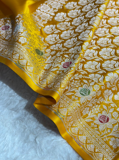 Mustard Shades Banarasi Minakari Boota Skirt Pattern Floral Mashru Silk Saree MSM-116