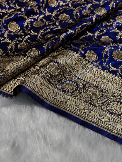 Banarasi Bridal Royal Blue Jaal with Swarovski Stone BSS13 (E)