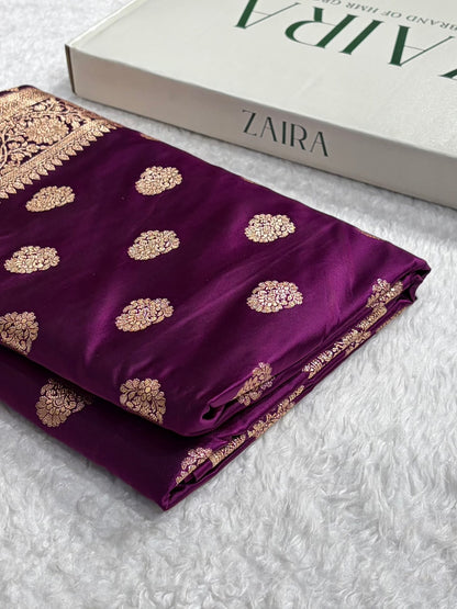 Banarasi Satin Katan Saree With Boota in Wine Shades SK109