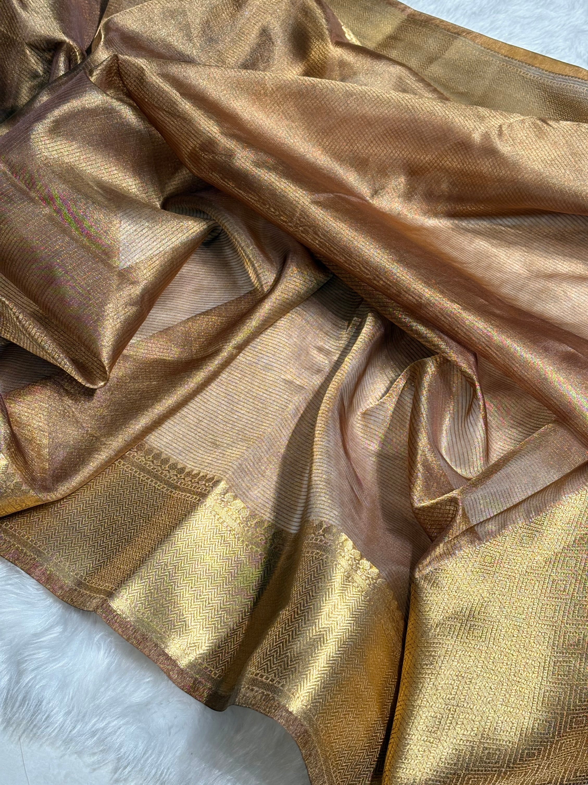 Cheaku Shades Semi Pure Tissue Silk Saree T06