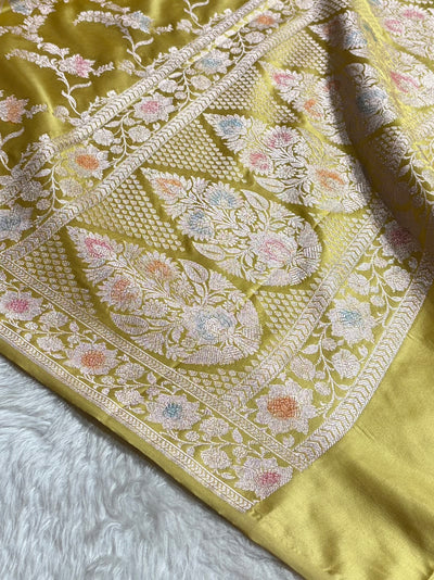 Lemon Shades Minakari Jaal Mashru Silk Saree MCS48