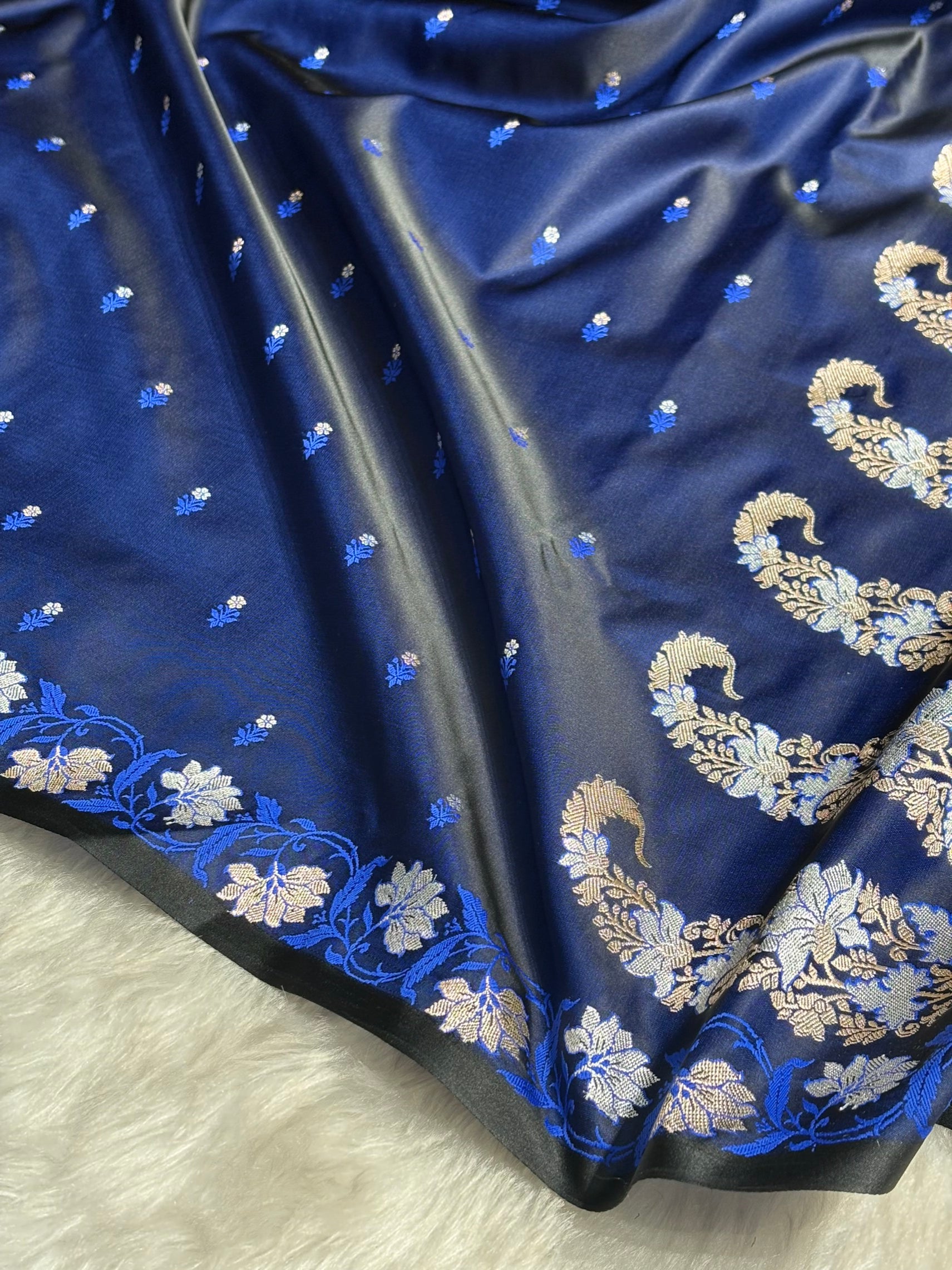 Navy Floral Boota With Floral Border Mashru Silk Saree MSM 78