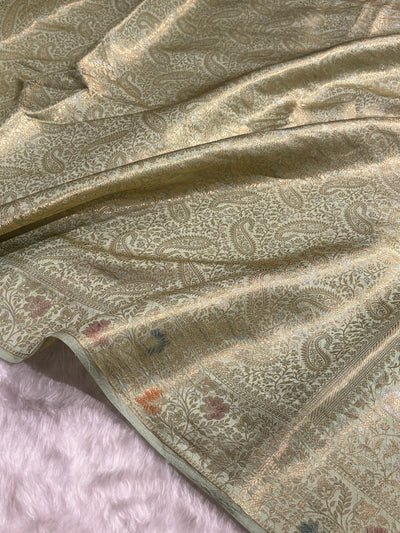 Banarasi Sage Green Shade Flower Minakari Brocade Pure Caramel Mango Silk Saree CS-20