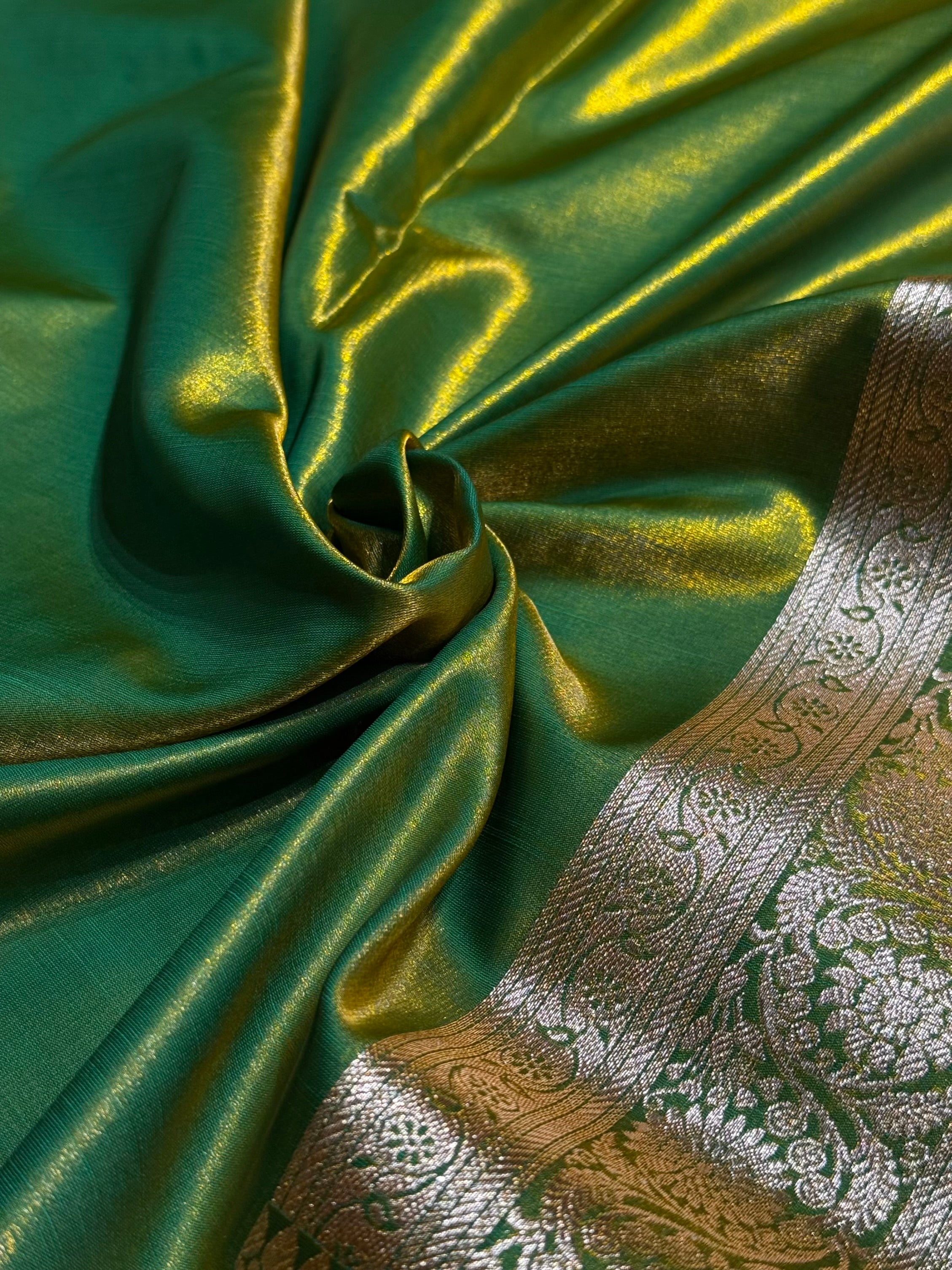 Ultra Light Weight Satin Silk Boota in Liril Green Shades SS03