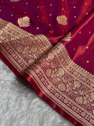 Banarasi Magentic Red Shades Booti Pattern Banarasi Satin Silk Saree SS59