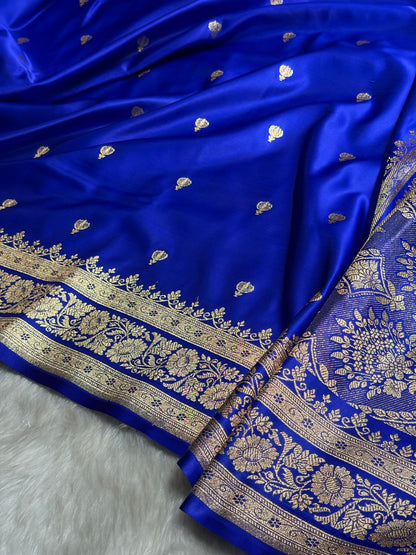 Royal Blue Booti Pattern Satin Katan Silk Saree SK66