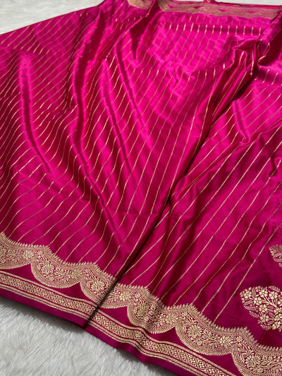 Pink Scallop Strip Mashru Silk Banarasi Saree MSS