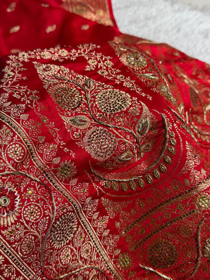 Banarasi Bridal Red Work Pattern Satin Katan Silk Saree BSK82