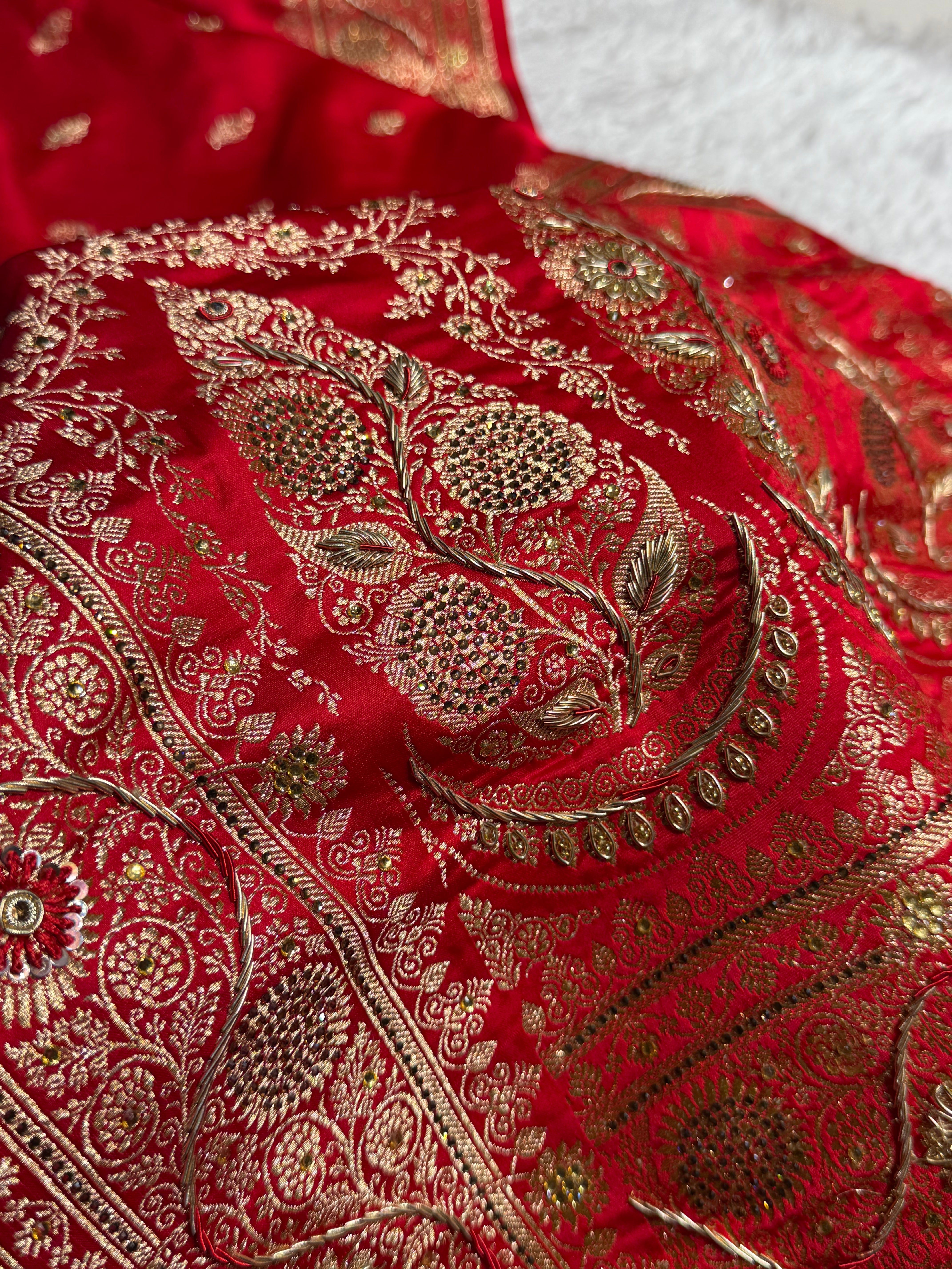 Banarasi Bridal Red Work Pattern Satin Katan Silk Saree BSK82