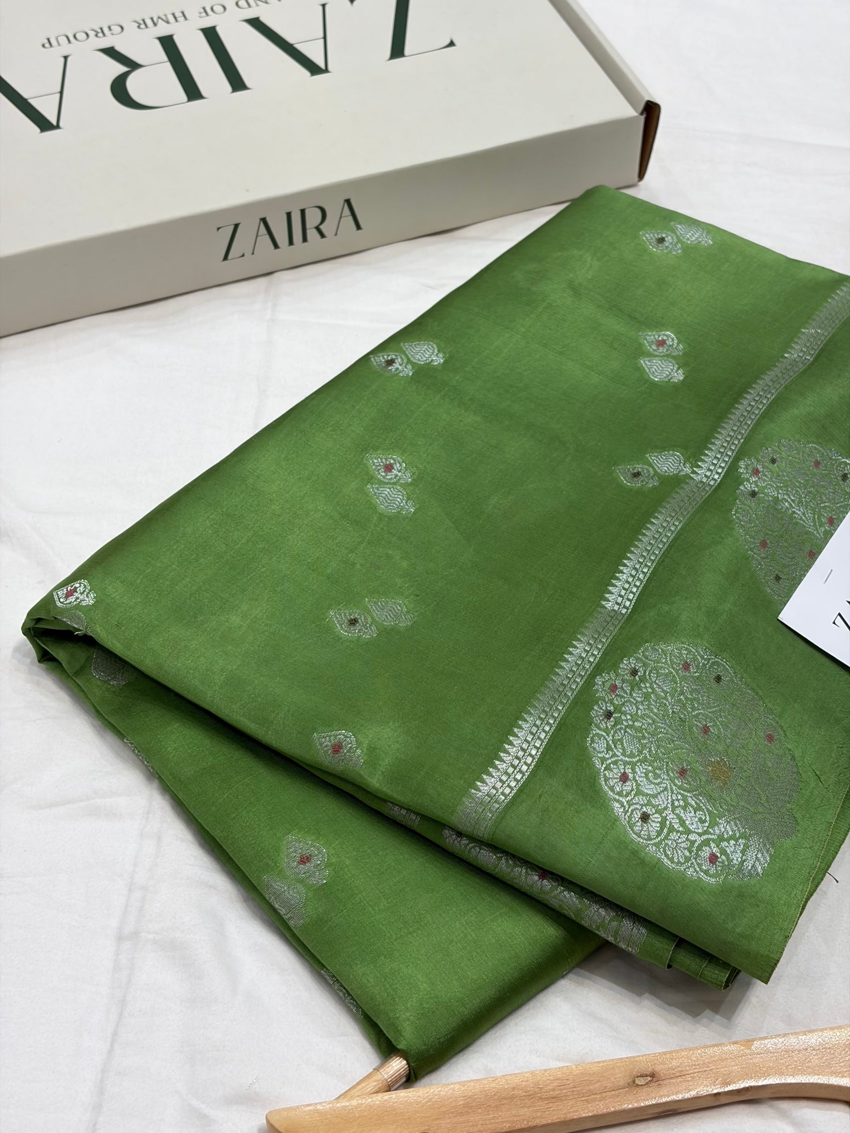 Green Flower Booti Pure Caramel Silk Saree