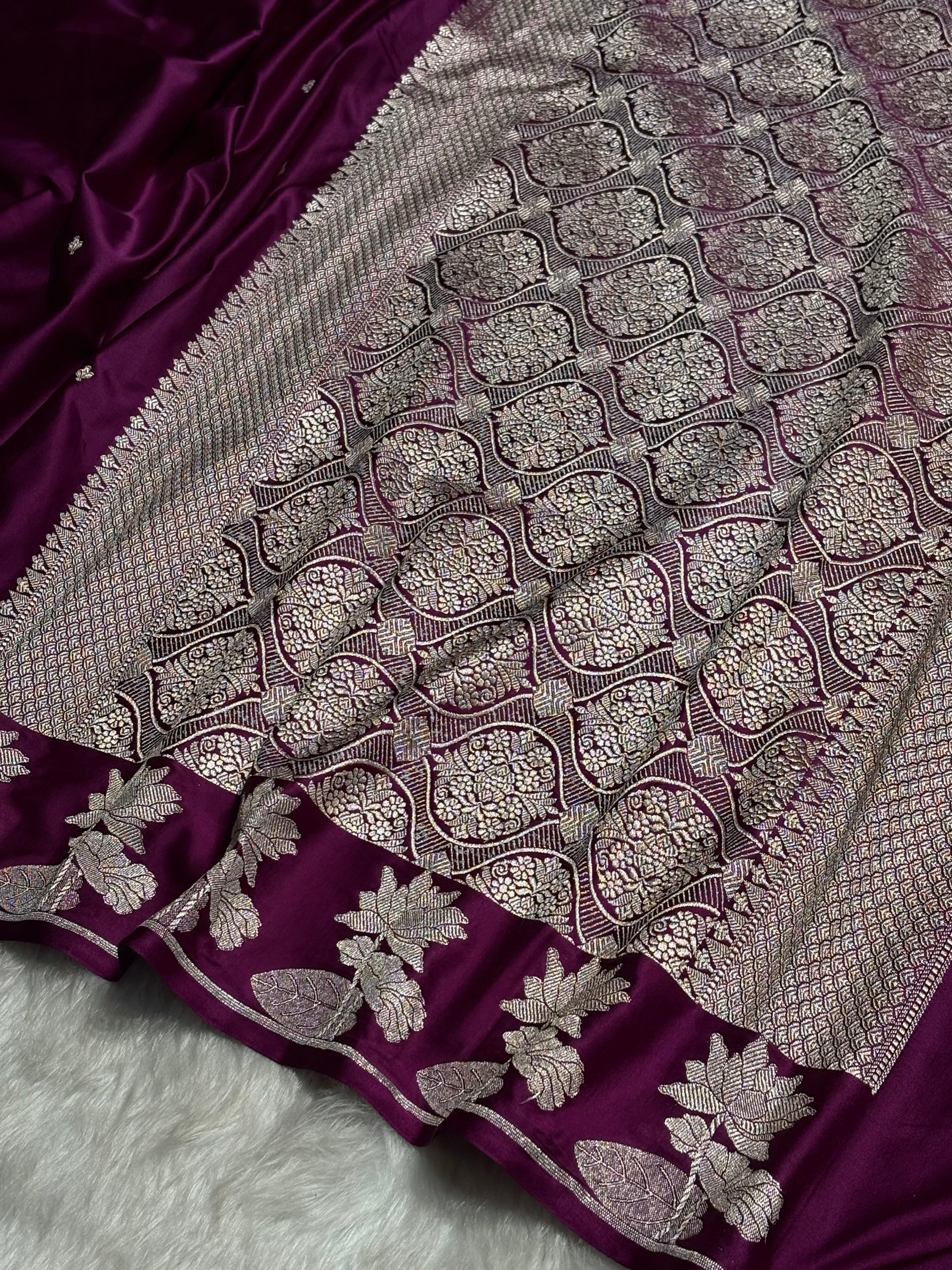 Wine Booti Motif Mashru Silk Saree MS11