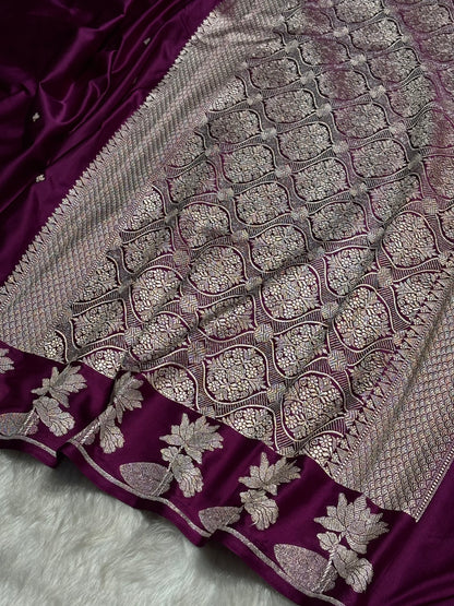 Wine Booti Motif Mashru Silk Saree MS11