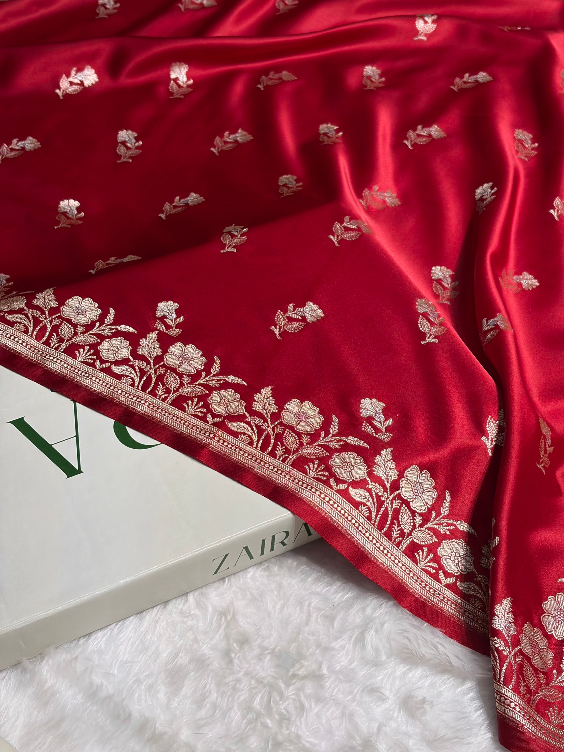 Maroon Boota With Floral Border Mashru Silk Saree MSM-88