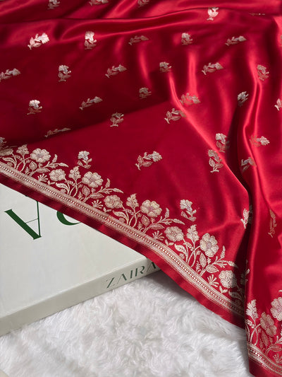 Maroon Boota With Floral Border Mashru Silk Saree MSM-88