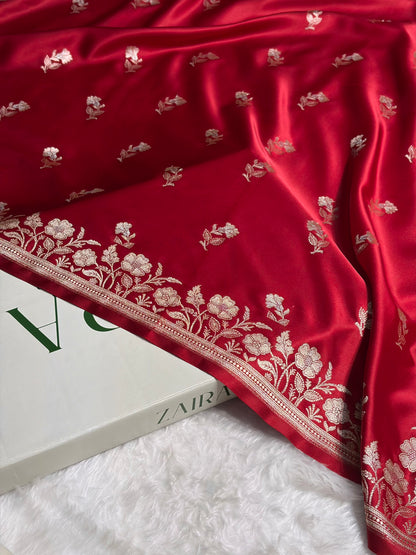 Maroon Boota With Floral Border Mashru Silk Saree MSM-88