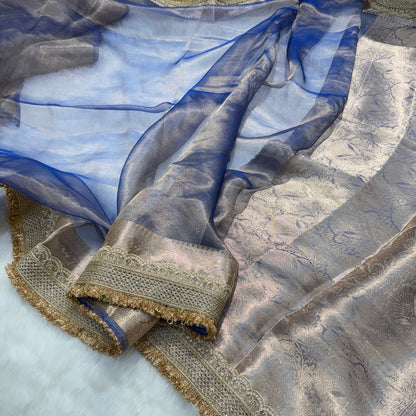 Pastel Royal Blue Pure Tissue Silk Saree with Gotta Patti PTGP3