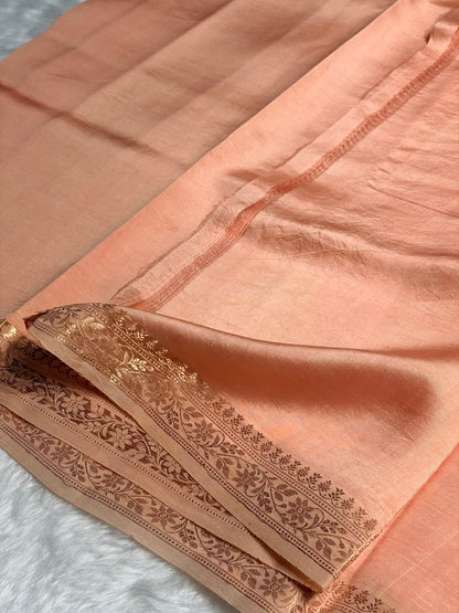 Peach Shade Handwoven Pure Katan Raw Mango Silk RM-06