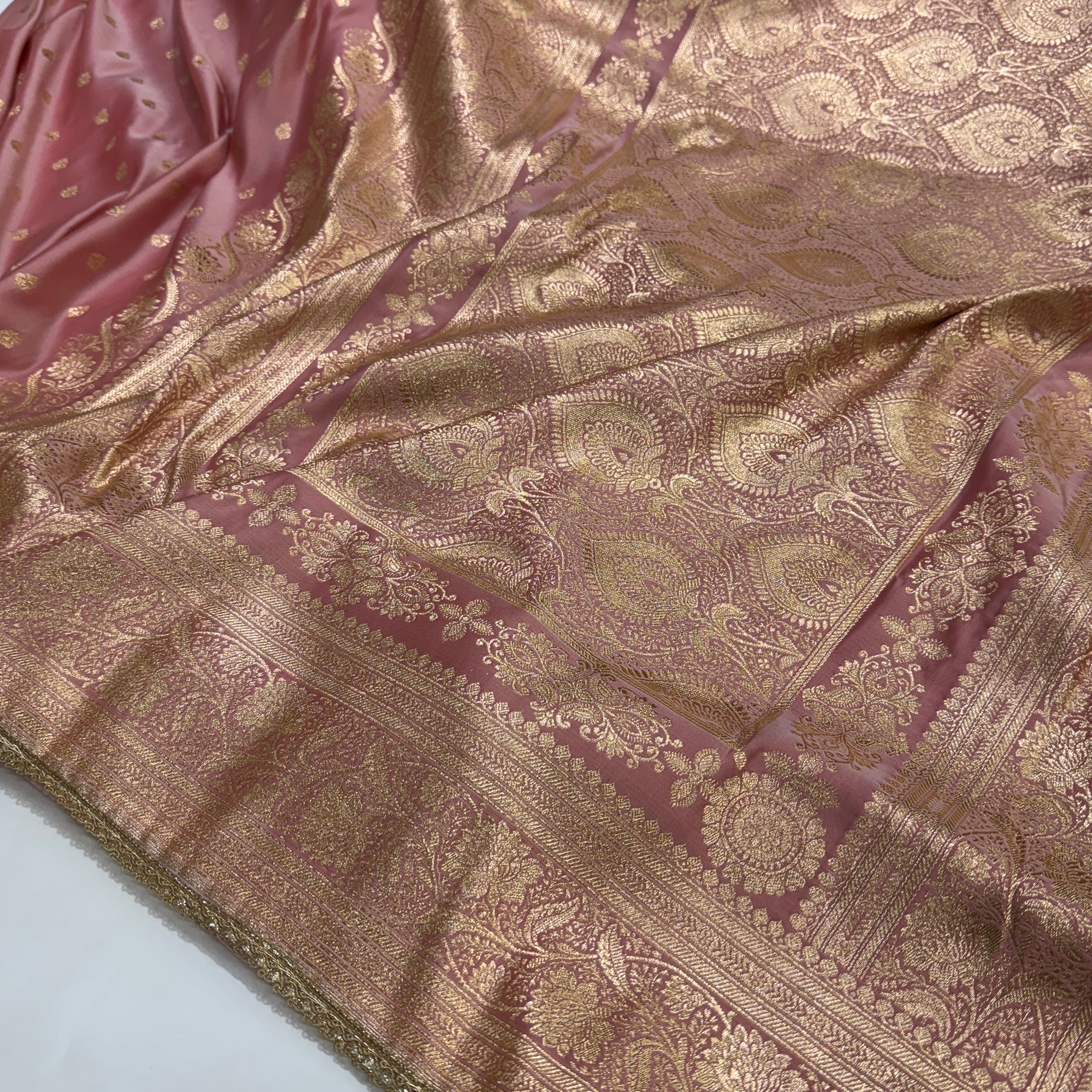 Banarasi Satin Katan Silk Saree In Baby Pink Shades with gotta Patti