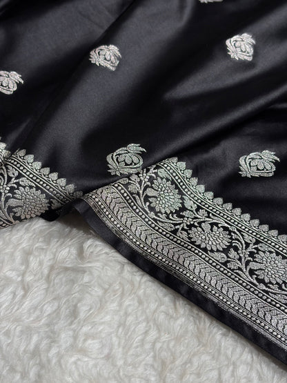 Black Shades Mashru Silk Boota Pattern With Floral Border