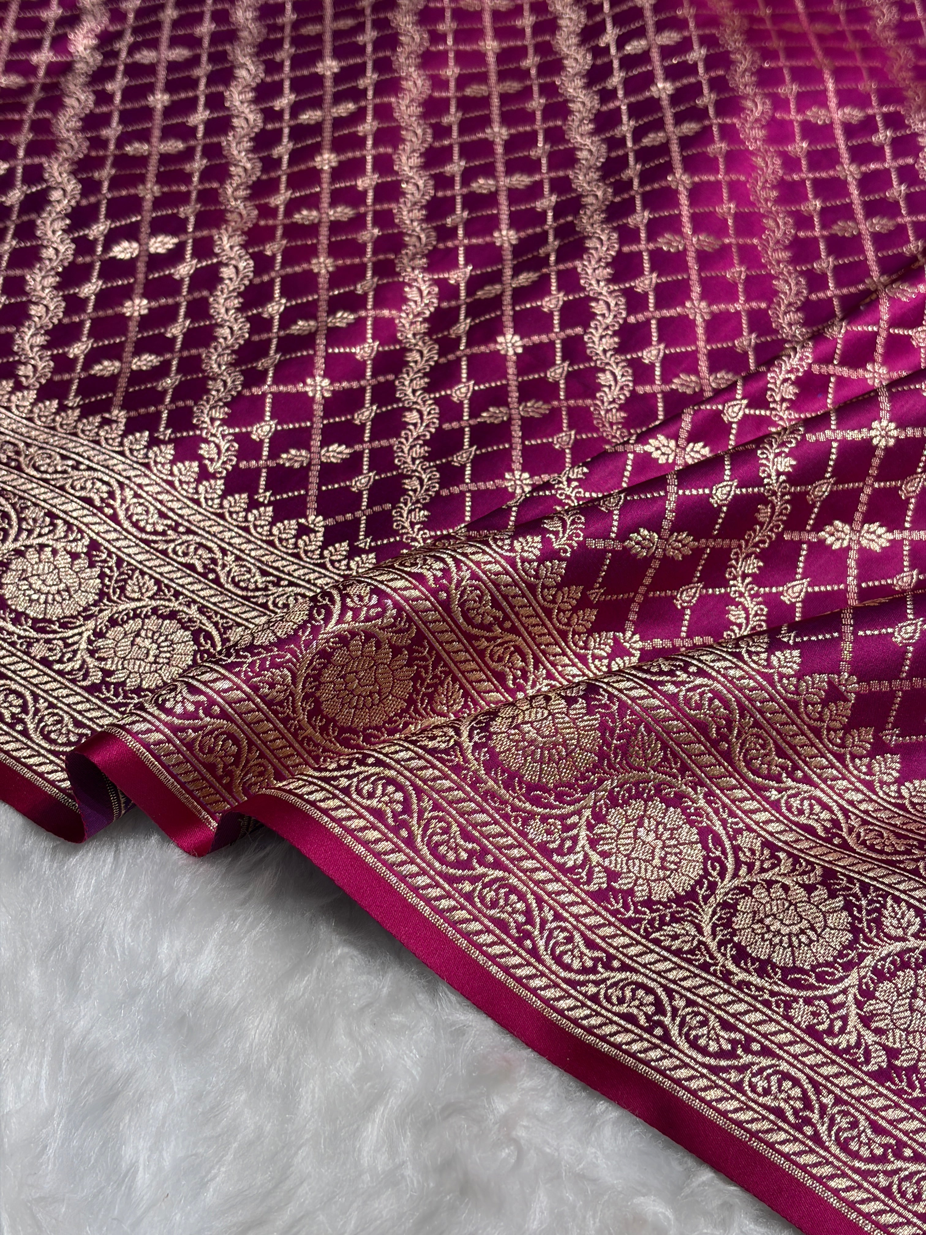Cross Magenta Banarasi Brocade Soft Katan Silk Saree SKB-01