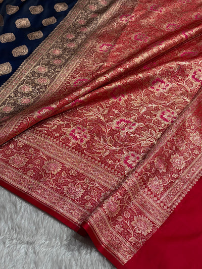 Peacock Shade With Booti Pattern Satin Katan Silk Saree