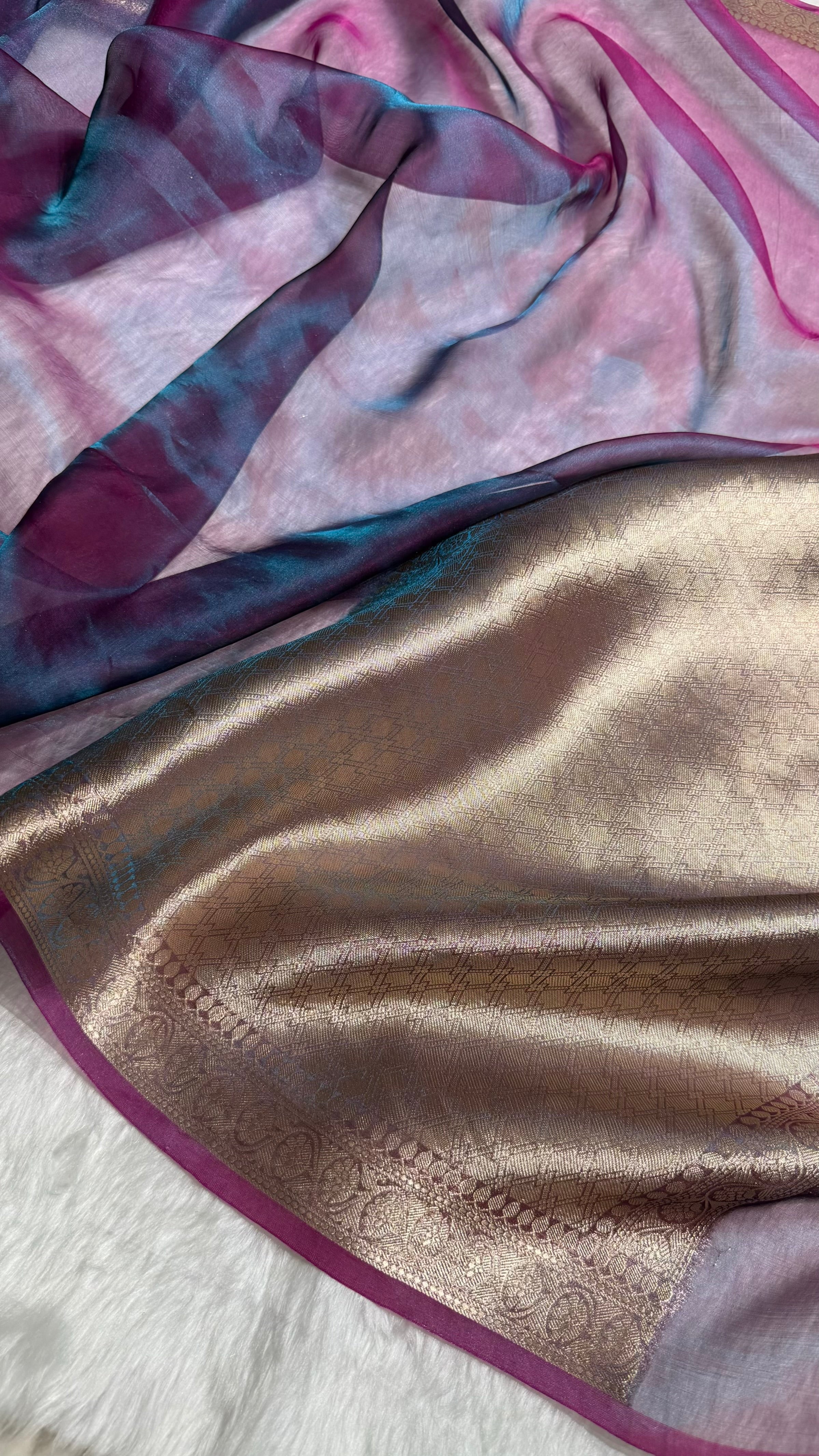 Purple Shades Pure Tissue Silk Saree with Brocade Blouse PT-09